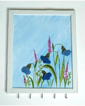 Happy Threads Key Holder Frames With Artwork and Crochet Motifs (Blue & Purple)